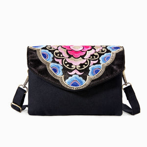 Embroidered Canvas Satchel Women's Single Shoulder Mini Messenger Bag Embroidered Bag