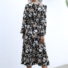 Load image into Gallery viewer, Autumn/winter new womenswear women&#39;s print maxi dress V-neck puff sleeve long dress