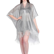 Load image into Gallery viewer, Women&#39;s sunscreen shirt gold and silver ribbon sleeves split shawl resort beach blouse