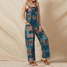 Load image into Gallery viewer, Women&#39;s loose print suspenders vintage casual cotton linen jumpsuit