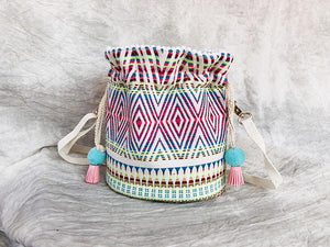 Bohemian holiday ethnic wind fabric weaving Messenger bag bucket bag