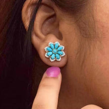 Load image into Gallery viewer, Bohemian Vintage Turquoise Stud Earrings Women&#39;s Snow Flower Diamond Antique Silver Earrings