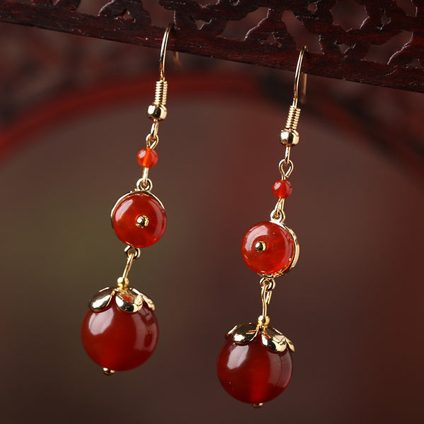 Red Agate Vintage Tibetan Earrings