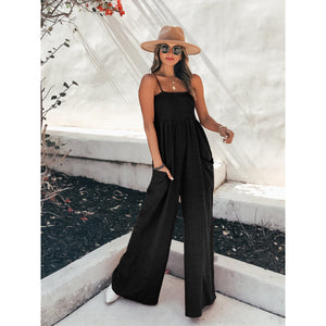 Sexy Suspender Loose Casual Jumpsuit Resort Wide Leg Jumpsuit