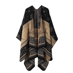 Ethnic style shawl, women's outfit, double-sided imitation cashmere scarf, blanket cape, autumn and winter Christmas day cape, thickened