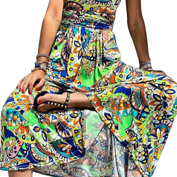 Fd293 Printed One Shoulder Sleeve Bohemian Long Dress