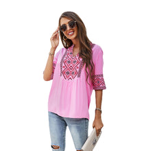 Load image into Gallery viewer, Sexy Loose Deep V-Neck Solid Embroidered Five-point Sleeve Shirt