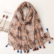 Load image into Gallery viewer, Vintage ethnic style cotton linen scarf women&#39;s geometric floral fringe shawl woman