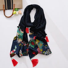 Load image into Gallery viewer, Ethnic scarf ladies retro Tibetan style stitching tassel spring and autumn cotton and linen red scarf shawl