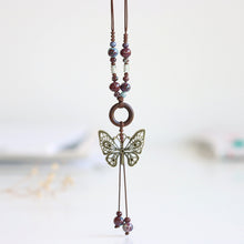 Load image into Gallery viewer, Ethnic style ceramic long sweater chain women&#39;s antique hanging vintage Chinese style butterfly necklace