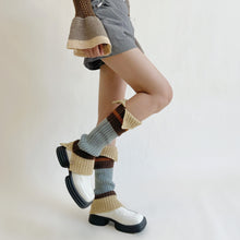 Load image into Gallery viewer, Autumn/winter vintage button opening British American college babes color block contrast stacked knitted sweater leg oversocks