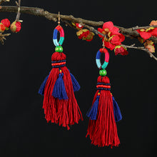 Load image into Gallery viewer, Retro national style contrast color pommel Earrings exaggerated personality Bohemian holiday long tassel temperament Earrings women