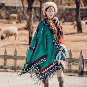 Super Thick National Style Bohemia Tibetan Brick Red Shawl Scarf