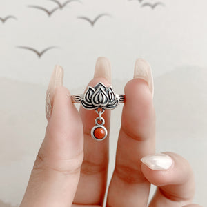 National Cloisonne Lotus S925 Sterling Silver Ring Female Index Finger Ring Niche Design Sense Adjustable Female Ring