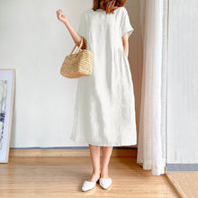 Load image into Gallery viewer, Cotton and linen solid color plus size dress women&#39;s summer loose Japanese mid-length skirt women