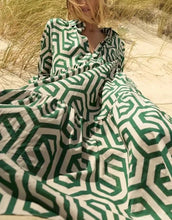 Load image into Gallery viewer, Women&#39;s Long Sleeve Lapel Green Geometric Print Shirt Dress