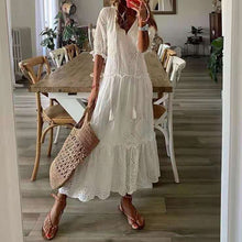 Load image into Gallery viewer, Casual sweet V-neck print pendant short sleeves midi dress woman