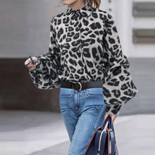 Load image into Gallery viewer, Autumn winter new leopard print shirt female fashion casual lapel bubble sleeve top