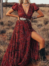 Load image into Gallery viewer, Sexy printed V-neck short-sleeved bohemian holiday dress