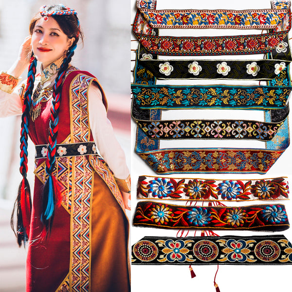 Bandwidth waist seal ethnic style Tibetan clothes robe with string waist chain retro embroidery women's national style