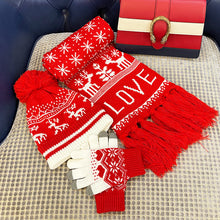 Load image into Gallery viewer, Christmas knitted hat jacquard scarf touch screen gloves three-piece gift