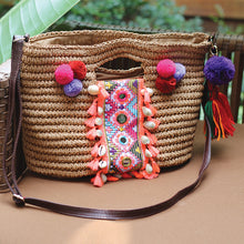 Load image into Gallery viewer, Summer straw bag woven tassel fresh travel beach holiday portable shoulder messenger bag