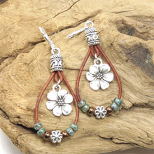 Load image into Gallery viewer, Bohemian leather rope floral earrings simple earrings