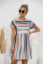 Load image into Gallery viewer, striped-print paneled crew-neck dress