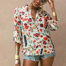 Load image into Gallery viewer, Chiffon blouse floral long-sleeved button shirt women