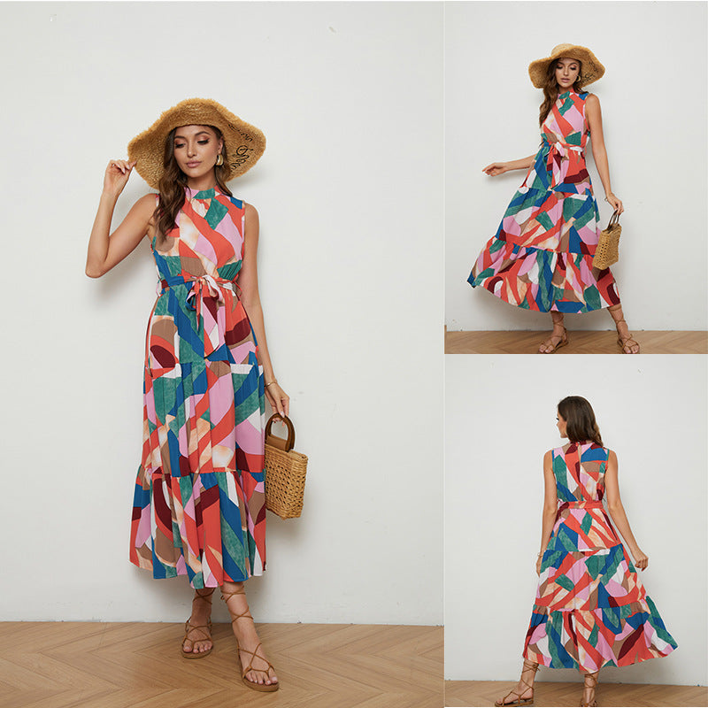 Floral sleeveless fresh swung dress