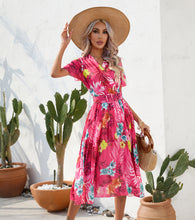 Load image into Gallery viewer, Summer floral print pressed short-sleeved dress