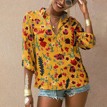 Load image into Gallery viewer, Chiffon blouse floral long-sleeved button shirt women