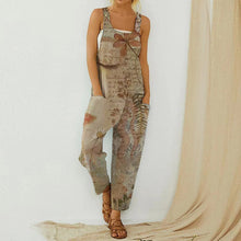 Load image into Gallery viewer, Summer Abstract printing loose cotton linen suspender button suspender Jumpsuit