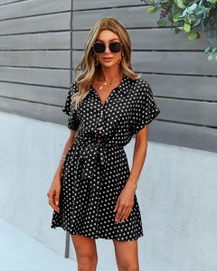 Polka-dot nipped-in dress summer A-line dress