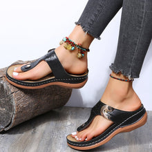 Load image into Gallery viewer, Spring New Round Head Hollow Metal Buckle Wedge Heel Wear Solid Color Comfortable Flip Flops