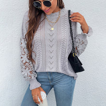Load image into Gallery viewer, Lace stitching sweater hollow sweater woman