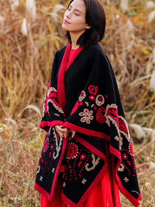 Ethnic style wool shawl, women's autumn and winter cape blanket, oversized scarf, thickened warmth, shawl split shawl