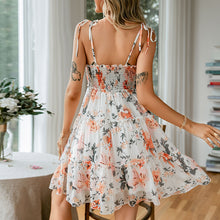 Load image into Gallery viewer, Printed lace-up backless slim suspender dress sweet summer holiday chiffon dress