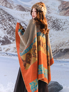 Shawl women's outfit imitation cashmere scarf, autumn and winter cape, blanket, dual-purpose ethnic style tourism