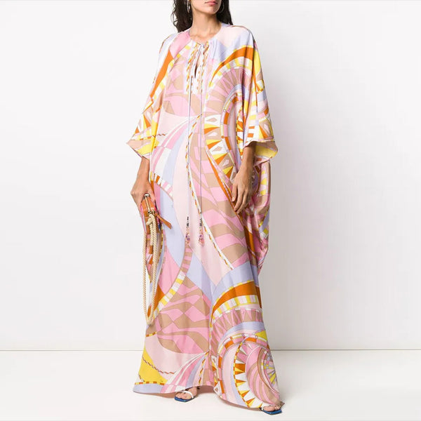 Women's dress Muslim loose large size robe printed dress