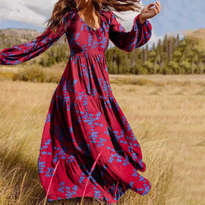 Presale Loose and Irregular Patchwork Bohemian Swing Long Dress