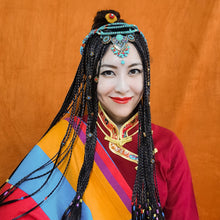 Load image into Gallery viewer, Ethnic Tibetan hair ornaments tiara headwear Bohemian blue-green multilayer beaded pendant headwear