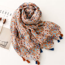 Load image into Gallery viewer, Vintage ethnic style cotton linen scarf women&#39;s geometric floral fringe shawl woman