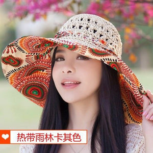 Hat women's new national style big eaves sun protection hat UV fisherman hat straw hat
