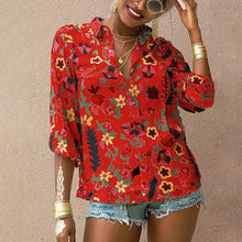 Load image into Gallery viewer, Chiffon blouse floral long-sleeved button shirt women