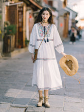 Load image into Gallery viewer, Ethnic style embroidered dress, heavy embroidery, sun protection, long sleeve, Vintage loose dress