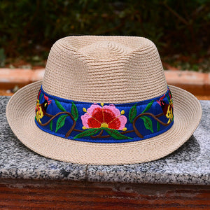 National style Embroidered Hat Straw Hat Sun-proof Visor Big Brim Summer Days Ladies National hat