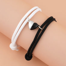 Load image into Gallery viewer, Fashionable black and white heart-shaped magnetic buckle Milan rope braided couples girlfriends bracelet adjustable bracelet