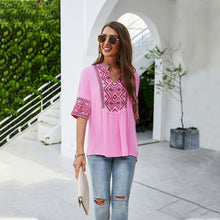 Load image into Gallery viewer, Sexy Loose Deep V-Neck Solid Embroidered Five-point Sleeve Shirt