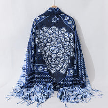 Load image into Gallery viewer, Retro ethnic scarf women&#39;s spring and autumn imitation blue dyed wild literary long summer sun protection holiday shawl scarf